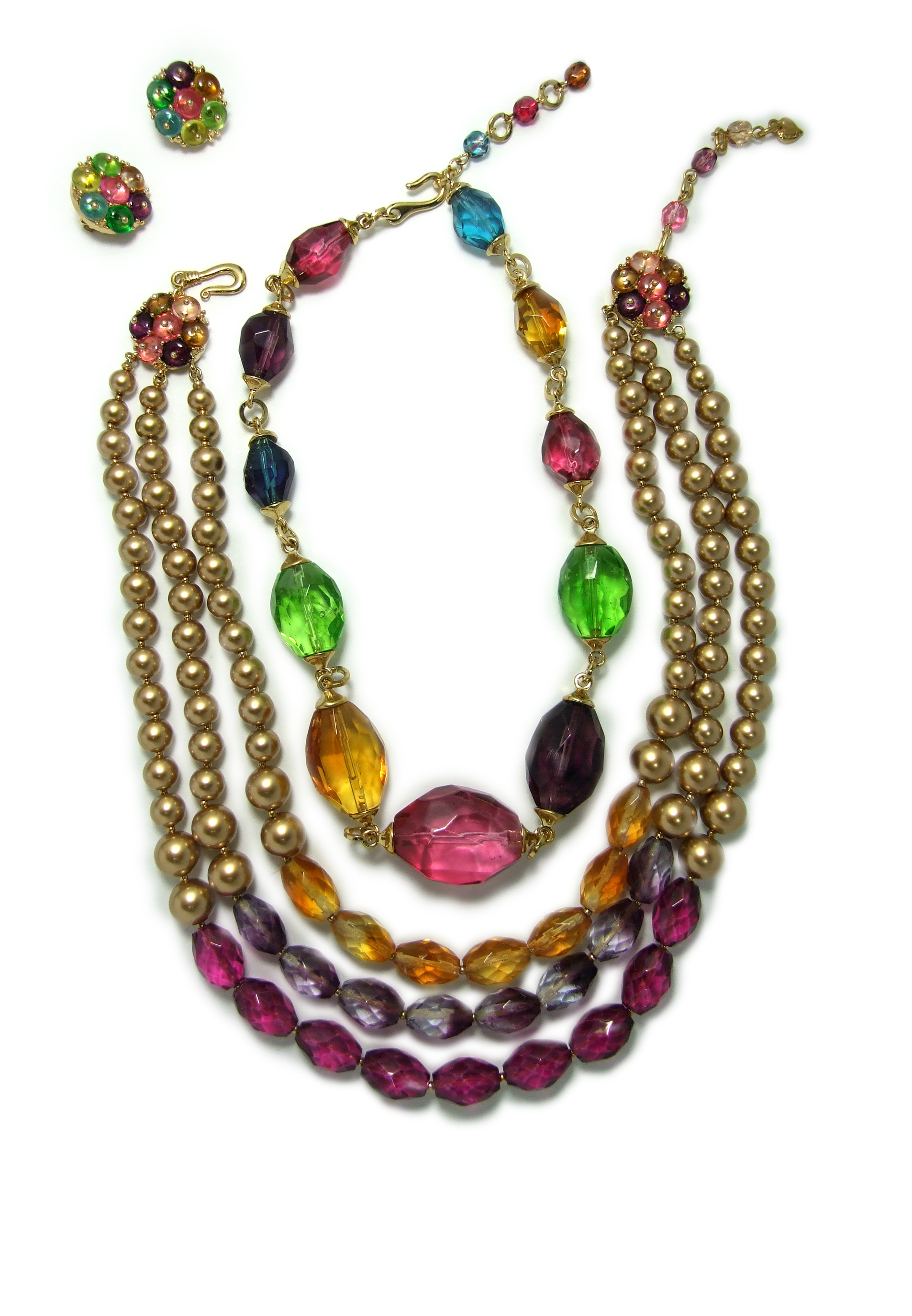 Cristal bicolor con collar y pendiente de perlas doradas